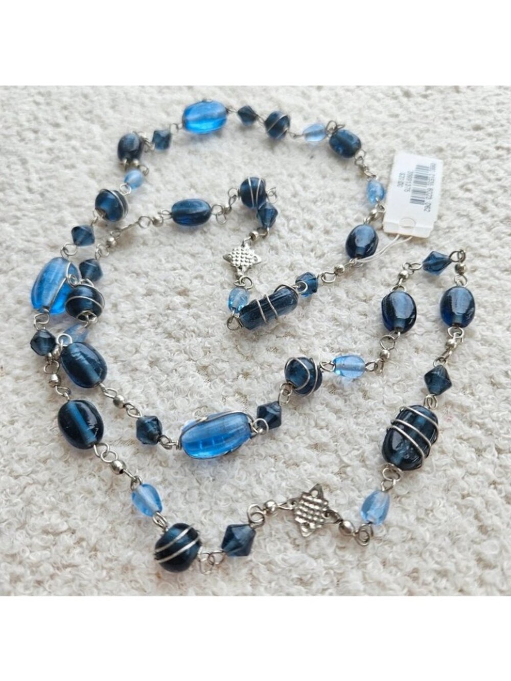 Long necklace Christopher & Banks silver tone and blue stones beads